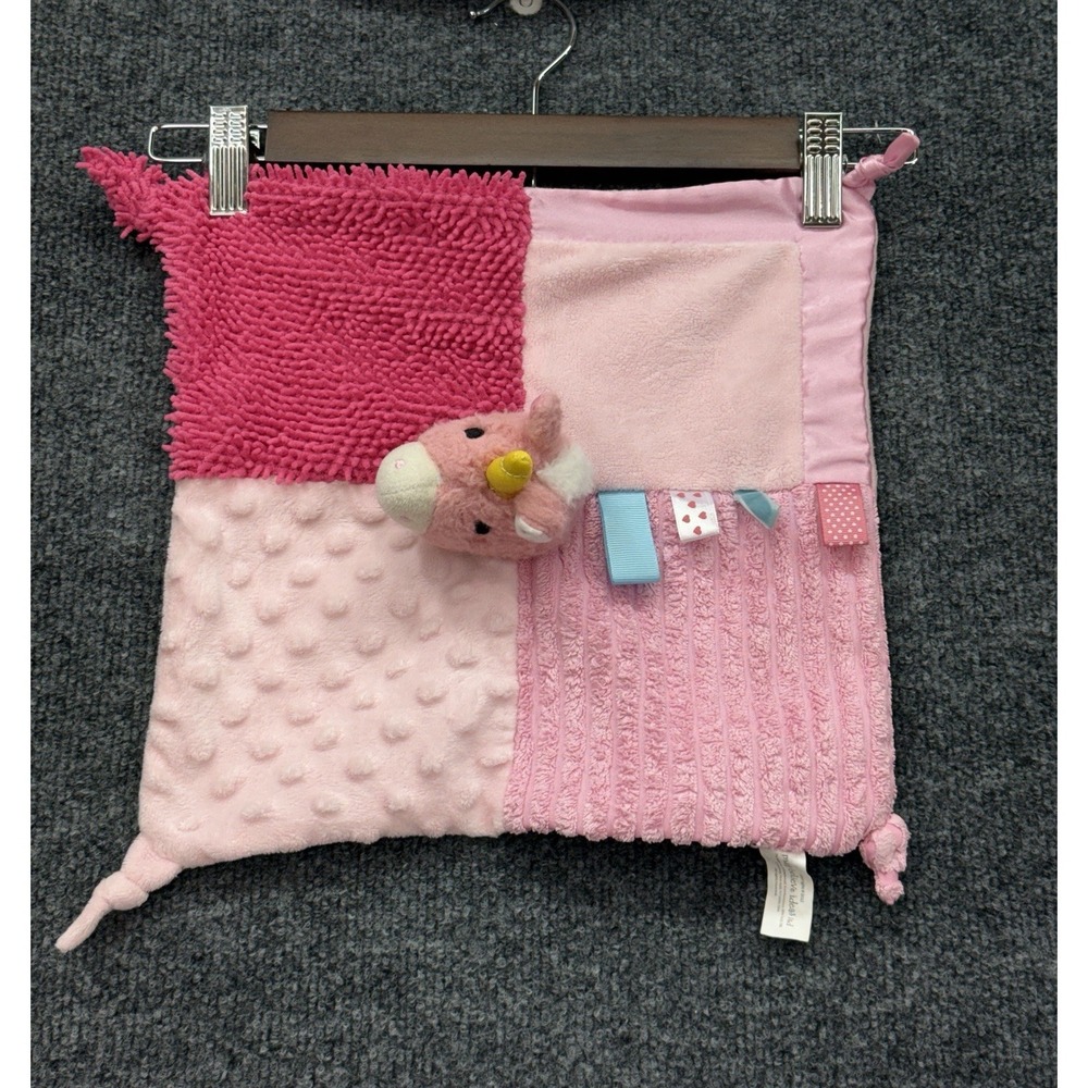 Make Believe Ideas Pink Unicorn Lovey Security Blanket Sensory Tags Knots 11.5"